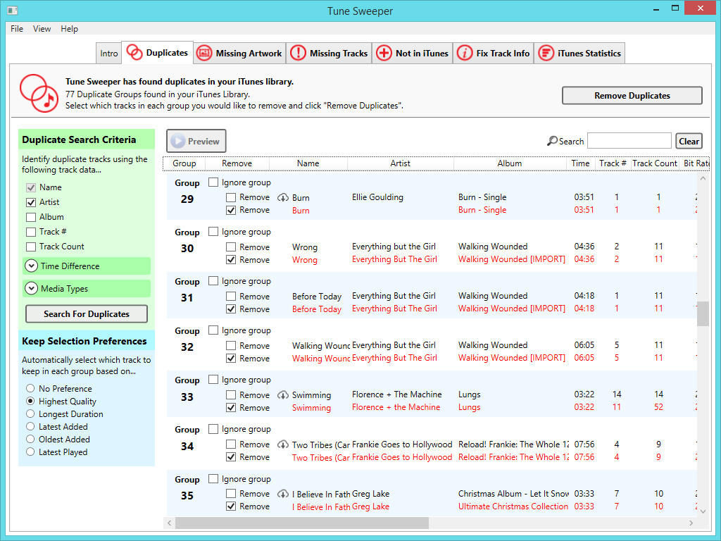 top iTunes Duplicate Remover - Tune Sweeper
