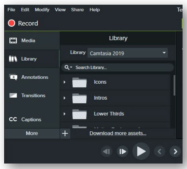 camtasia 2019 library