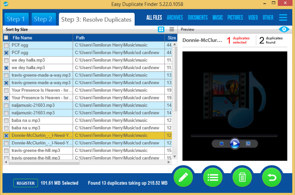 easy duplicate finder found duplicated music files