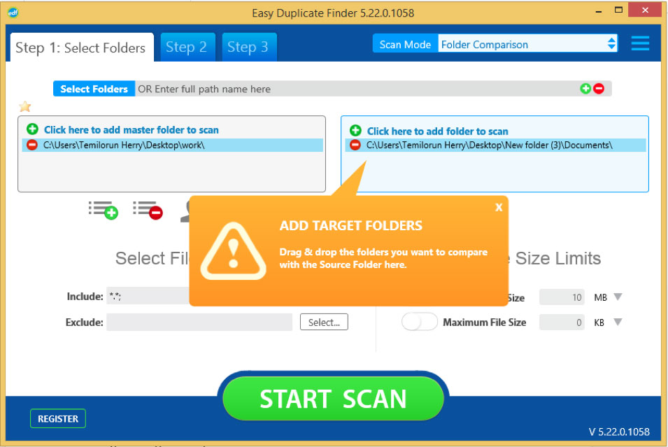 Easy Duplicate Finder folder comparison