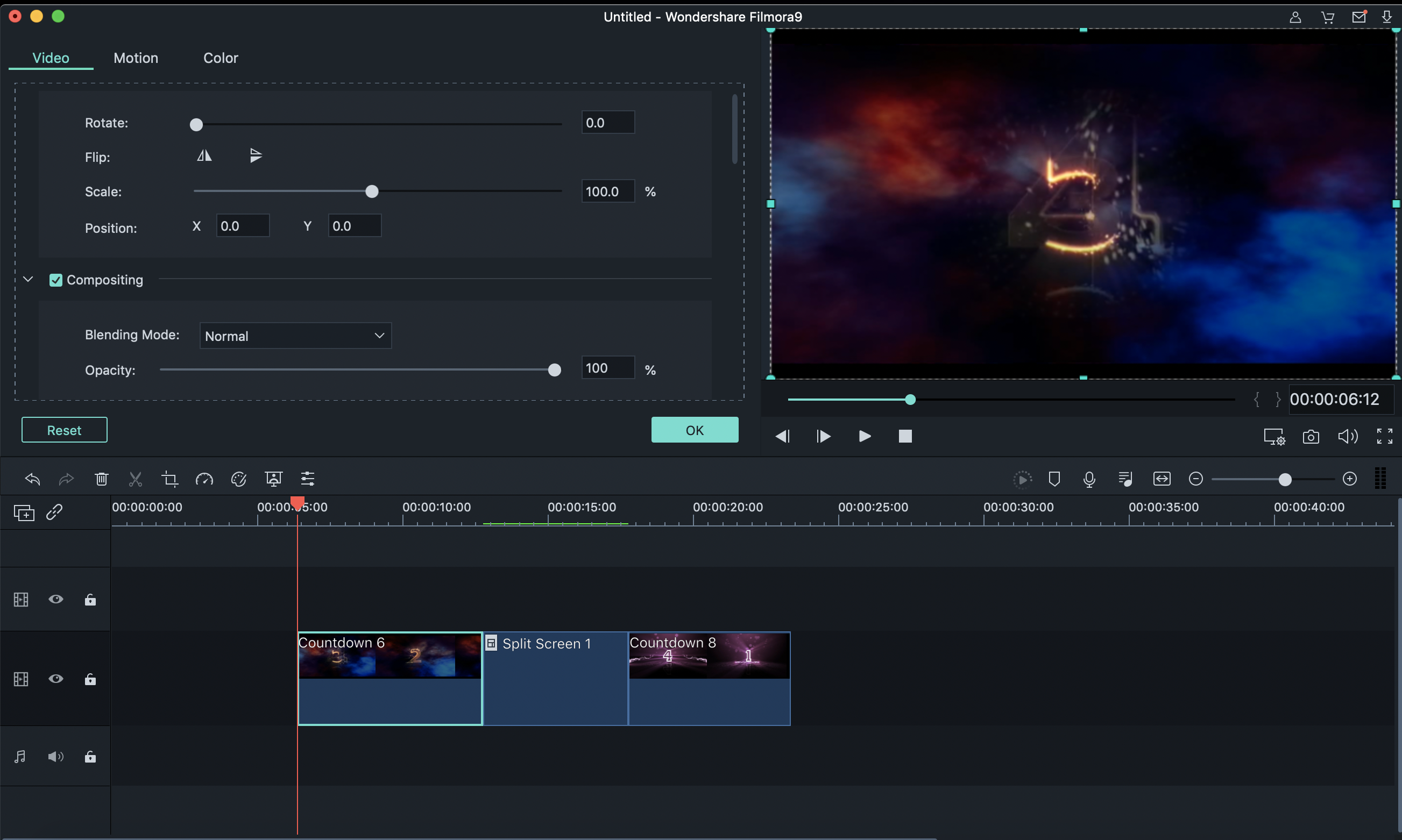 Filmora video editor -split screen