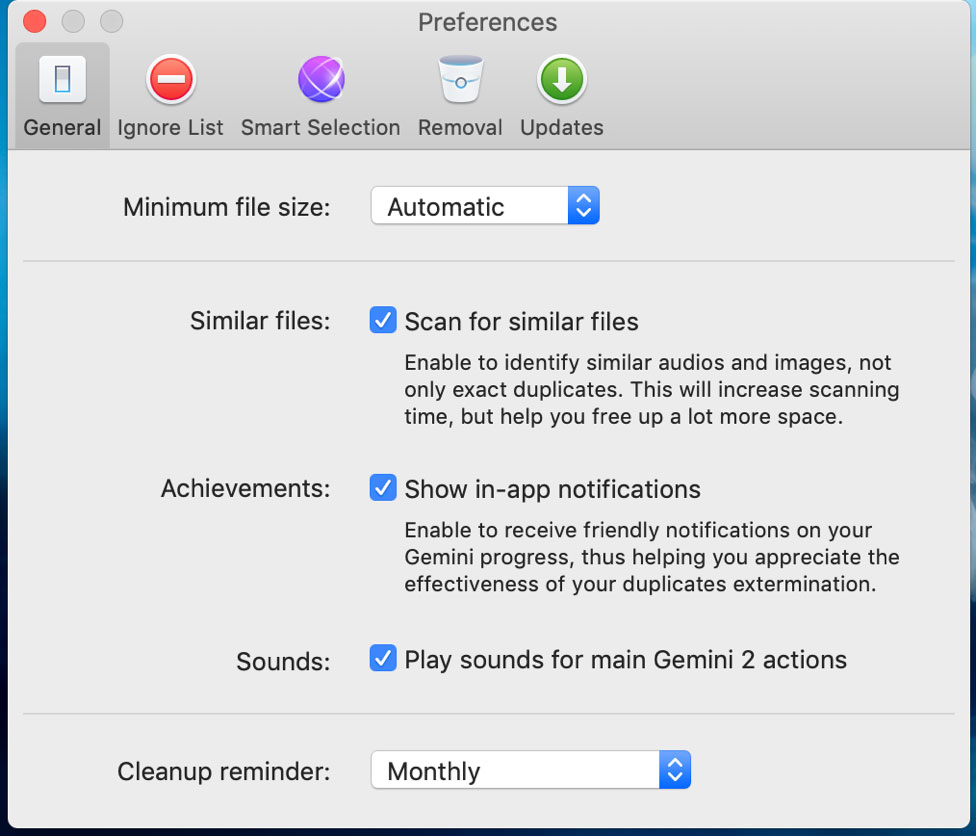 Gemini 2 duplicate file settings for size