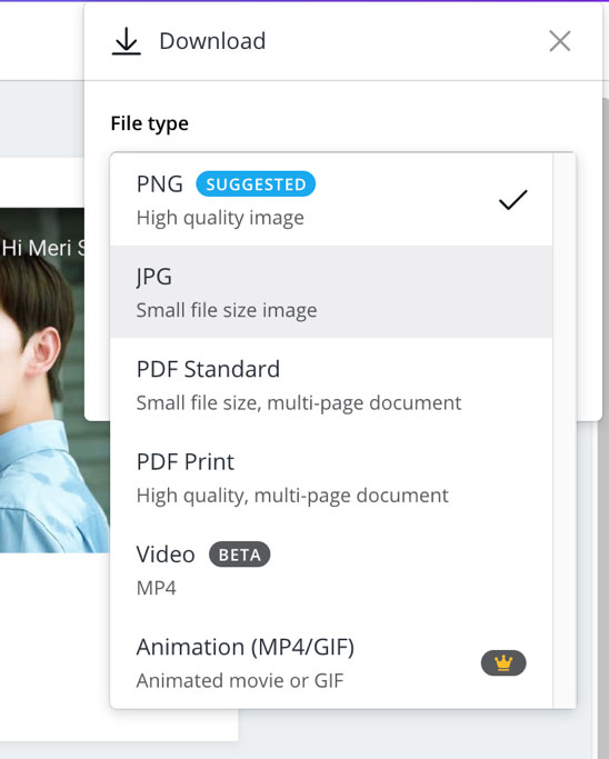 save files in multiple format in canva