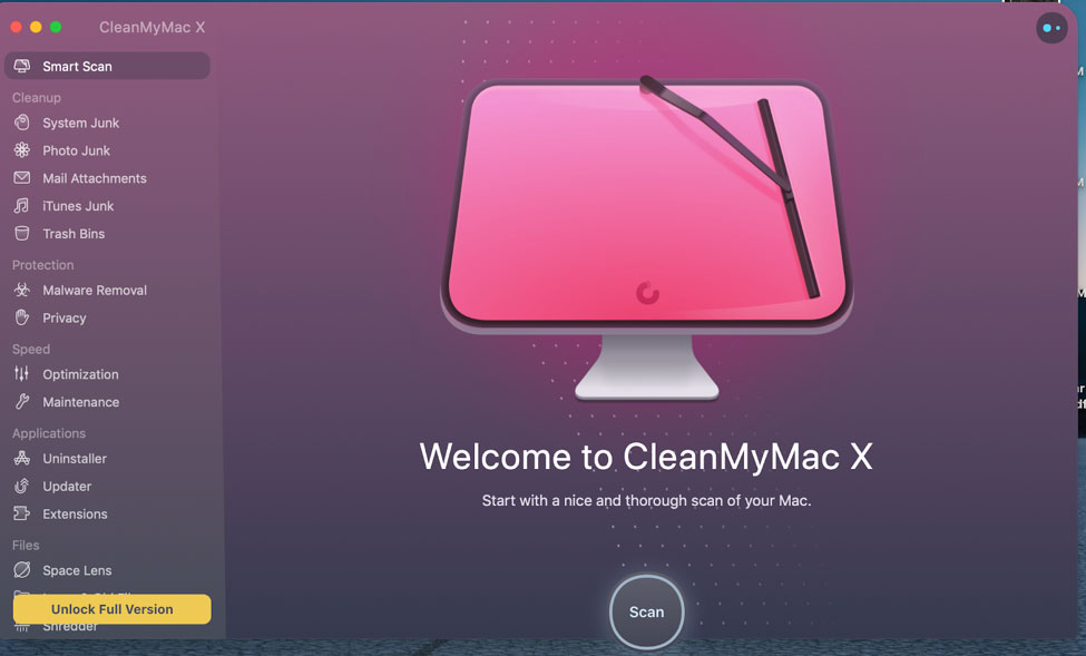 CleanMyMac X review start interface