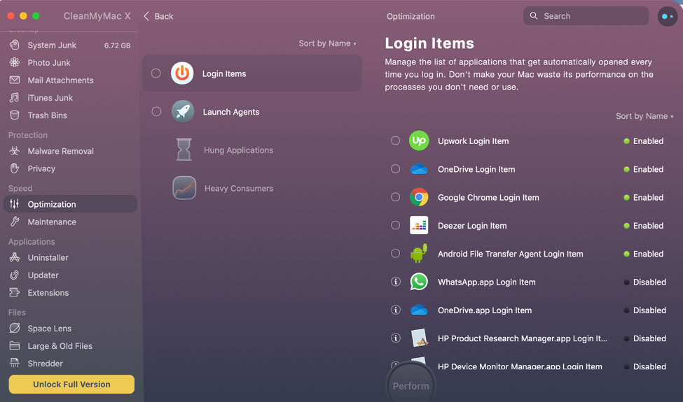 CleanMyMac X optimization
