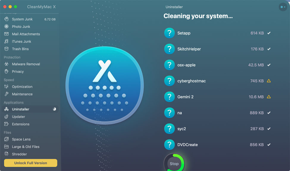 CleanMyMac X cleaning files