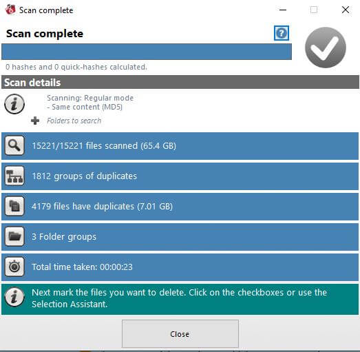 Duplicate Cleaner Pro scan completed