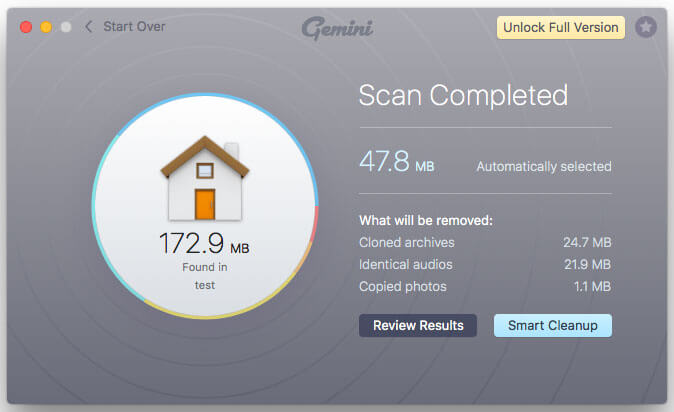 Gemini 2 Duplicate Finder for Mac scan completed