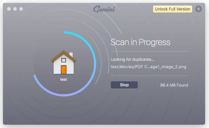 Gemini 2 Duplicate Finder for Mac scan in progress