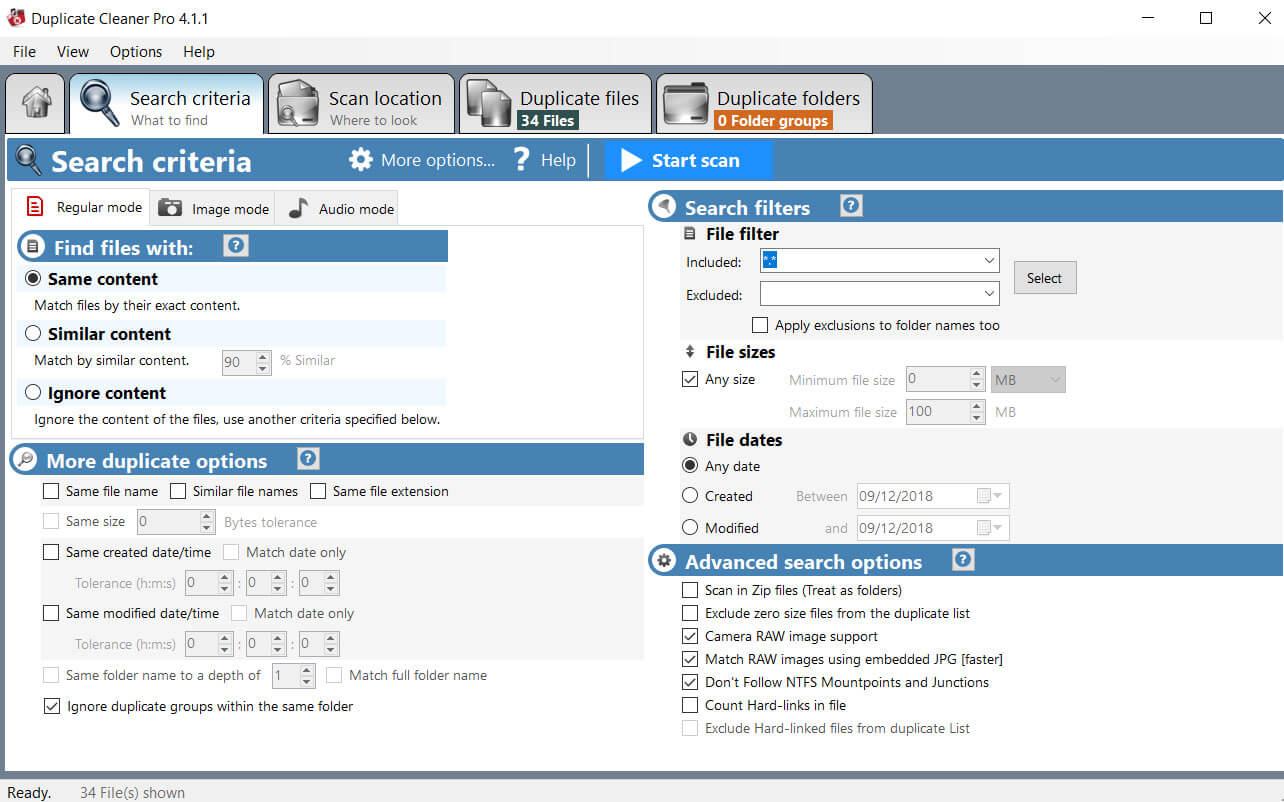 Duplicate Cleaner Pro search criteria