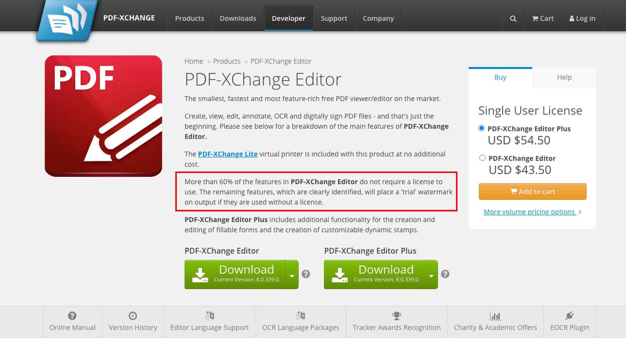 PDF-XChange Editor free PDF editor page