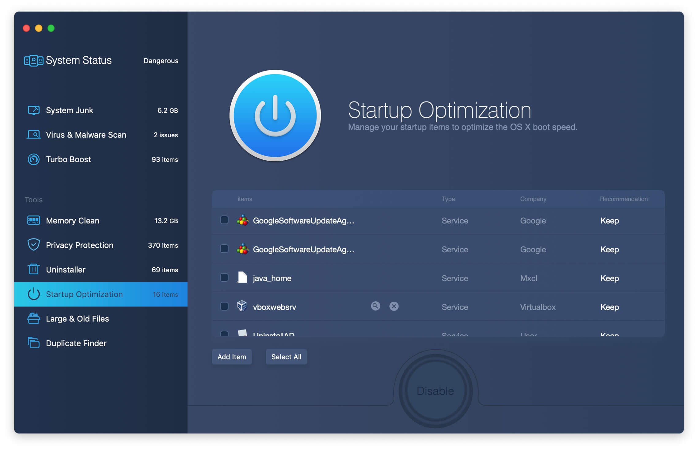 Macbooster startup optimization